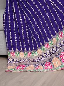 Round Neck Embroidered Flowy Maxi Bohemian Dress, Modest - Purple - View 7