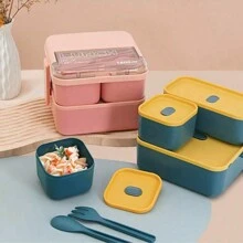 1 pezzo Lunch box multi-scomparto per ragazzi - Microonde sicuro, perfetto per pranzi a scuola e al lavoro, contenitore da insalata in plastica durevole - Multicolore - Visualizzare 3