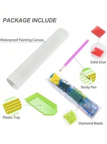 5D 圆形钻石画套件，20x20cm - 无框亚克力工艺品，适用于家居墙壁装饰 - 彩色 - 查看 4