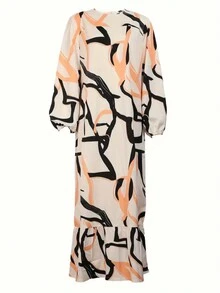 Bata de mujer talla grande con vestidos largos de impresión geométrica - Albaricoque - Ver 3