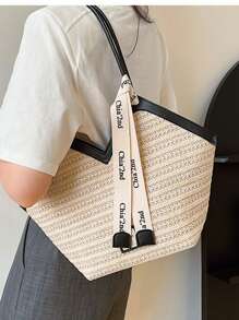 Bolso de mano/hombro de mujer tejido con bordado personalizado, versátil y adecuado para todas las estaciones, casual y elegante. Se puede personalizar con tus letras favoritas. Perfecto como regalo para el Día de la Mujer, el Día de la Madre o un cumpleaños. También adecuado como bolso de playa, bolso de compras, bolso de viaje o bolso de fiesta. - Multicolor - Ver 11