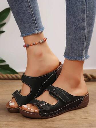 2024 New Autumn Open Toe Flat Sandals, Casual Breathable Lightweight Comfortable Slippers For Plus Size Women