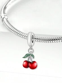 Winglove 1 pièce Pendentif en argent sterling 925 avec charm pendentif en forme de cerise rouge. Convient pour les bracelets, bijoux faits maison pour femmes.