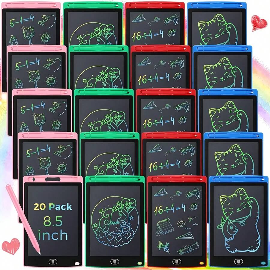 20 Pack LCD Writing Board For Kids, Doodle Board Reusable Board Screen Drawing Pad Erasable Painting Pads Educational Toy For 3-8 Years - 彩色 - 查看 1