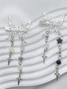 2个装女士可爱多巴胺星星流苏BB夹，Y2K少女风侧刘海发夹，时尚发型配饰，适合外出、派对、日常休闲佩戴，爪夹发爪发夹，发饰