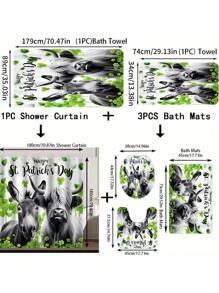 1pc/2pcs/4pcs/6pcs St Patrick's Day Shower Curtain Set With 12 Hooks, Toilet Covers Seat, Bath Mats Non-Slip Rug Carpet, 2 Pieces Ultra-Soft Large Bath Towel, Absorbent Hand Face Towels Washcloths Kitchen Dish Towel, Bathroom Accessories Boy Valentine Heart Valentine Home Bathroom Decor Summer Back To School