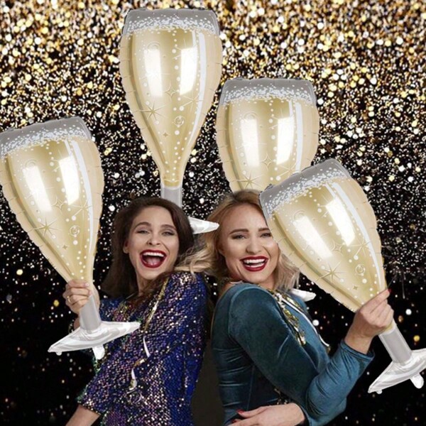 Set de 2 globos con forma de botella de champán y copa de vino para decoración de fiesta de cumpleaños o ambientación, con motivo "Feliz Cumpleaños", decoración, accesorio fotográfico, regalo de cumpleaños y decoración del hogar