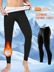 1pc Boyfriend Style Men's Warm Running Compression Tights, Thermal Lined Cycling Pants For Cold Weather, Outdoor Sports Leggings - Black - View 3