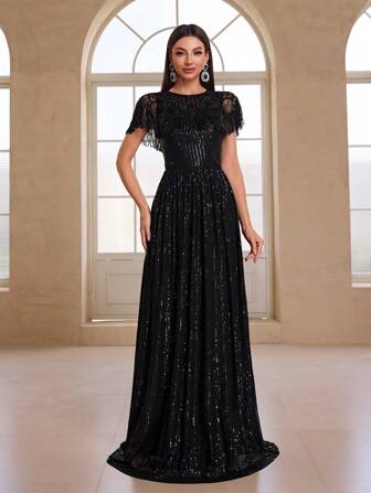 YISIKADO 女士优雅奢华装饰正式晚礼服，配披肩、宴会礼服、婚礼宾客礼服、晚礼服