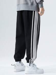 Plus Size Men's Wide Leg Drawstring Pants, Loose Fit Casual Jogger Sweatpants - Black - View 6