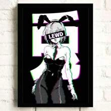 1pc Anime Manga Glitched Sad Girl Anime Vintage Glitch Glitched Catgirl Canvas Printing Home Room Wall Art Decoration Painting No Frame