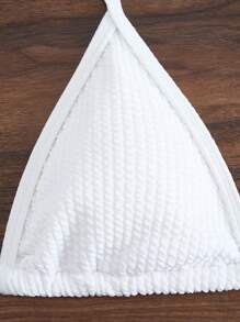 Women's Fashion Solid Texture Halter Tie-Front Bikini Set - White - View 4