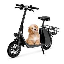WIND HORSE Electric Scooter With Seat For Adults, 12.5" Electric Scooter Adults 15.5 MPH 20 Miles Range 680W Peak Motor, Dual Disc Brake, Wider Deck, Adjustable Seat, E Scooter With Basket For Commuter Black