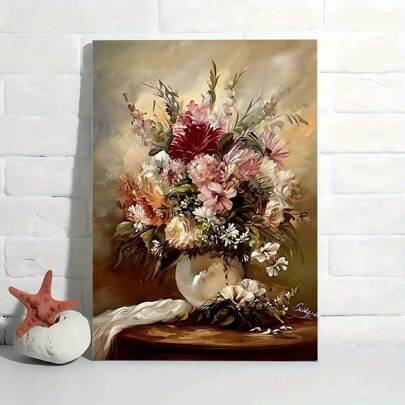 2D Flat-International Style Canvas Flower Bouquet Wall Art With Wood Frame - Vibrant Floral Decor For Living Room, Bedroom, Office, Bar - Ideal Holiday Gift For Family And Friends, English Language, Wall Hanging Mounting Type-Wrapped Canvas