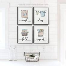 4 件彩色洗衣房帆布装饰、洗涤干燥折叠重复墙壁艺术、杂物间印刷品、画廊墙线海报 - 彩色 - 查看 6