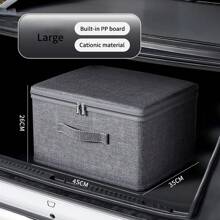 1pc Foldable Storage Box, Dark Grey Collapsible Storage Bin, Waterproof Organizer Bin, Suitable For Home Or Office, With Zipper Cover And Handles