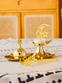 1pc/Set Rama Iron Candlestick, Metal Decoration, Luxury Candlestick, Home Decoration, Suitable For Rama Party Festival Decoration, Living Room, Centerpiece, Romantic Dinner,Star, Moon, Lantern