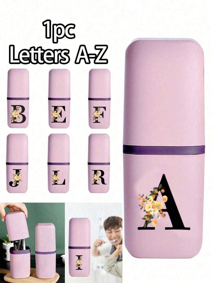 1pc Portable Travel Outdoor Organizer Toothbrush Protective Cover Initial Name 26 Letters Pattern Toothbrush Storage Box Travel Toothbrush Case, Keep Your Toothbrush Clean And On The Go