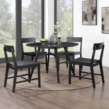 Mainstays 44inch Solid Wood Round Dining Table, Walnut Color, Include 1 Table - Black - View 3