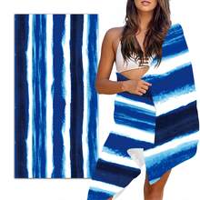 1 件沙滩巾，蓝白条纹图案超大超细纤维沙滩巾，产品尺寸：23.62 * 47.24 英寸 / 29.53 * 59.05 英寸 / 31.49 * 62.99 英寸 / 35 * 43 * 70.86 英寸适合成人和青少年，速干轻质柔软泳池毛巾浴巾，适合旅行、游泳、露营 - 浴室毛巾所有场景，女性情人节礼物生日男朋友女朋友