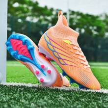 Nuevos Botines de fútbol/Fútbol con Tacos Cónicos AG, Zapatos de Fútbol Antideslizantes para Césped, Botas de Fútbol Altas y Transpirables para Adultos, Botines de Fútbol Ligeros para Pareja, Zapatos de Competición y Entrenamiento, Superficie, Colores Clásicos, Zapatos de Fútbol/Fútbol - Naranja - Ver 2
