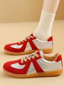 1 Pair Women's Fashion Contrast Color Retro Oxford Shoes, 2025 Spring/Summer/Autumn New Lace-Up Flat Comfortable Casual Versatile Female Shoes, Suitable For Outdoor Activities And Match Any Outfit