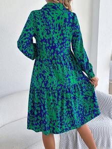 Lässiges Hemdkleid mit Leoprint, Volantbesatz und Langarm, lässiger Stil, für Frühling & Sommer