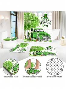 1pc/2pcs/4pcs/6pcs St Patrick's Day Shower Curtain Set With 12 Hooks, Toilet Covers Seat, Bath Mats Non-Slip Rug Carpet, 2 Pieces Ultra-Soft Large Bath Towel, Absorbent Hand Face Towels Washcloths Kitchen Dish Towel, Bathroom Accessories Boy Valentine Heart Valentine Home Bathroom Decor Summer Back To School