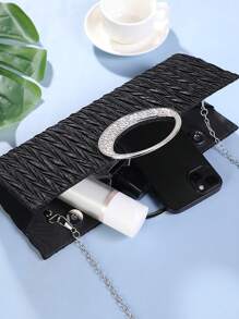 Elegancka luksusowa torebka damska z łańcuszkiem na ramię ze strasami, wieczorowa kopertówka i zestaw kolczyków z naszyjnikiem ze strasami (3 szt.)