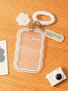 1PC 3-Inch ID Protective Cover,Transparent Acrylic Spring Wristband Card Holder,Transparent Shooting Star Standing Card Sleeve With Keychain - Protective Clear Plastic Cover,Transparent Wave-Shaped Photocard Holder For Student Bus ,Campus Lunch Card,Lightweight Durable Keychain Pendant With Spring Attachment ,Cute Accessory For Everyday Use,Student Card Holder - Multicolor - View 1