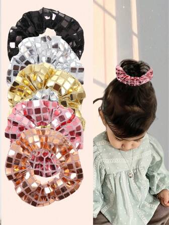 1/4 件新款方形亮片发圈，时尚发带，适合日常休闲使用，闪亮儿童发饰，四季皆宜