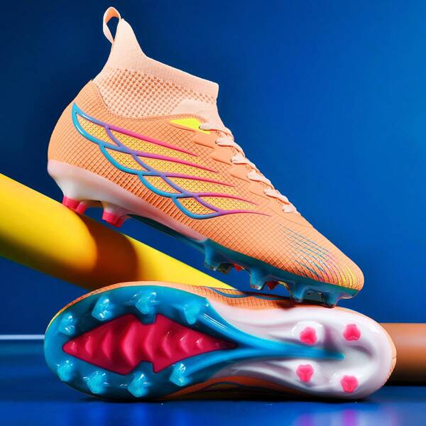 New AG Studded Outdoor Soccer Shoes, Lawn Football Boots, Anti-Slip Adult High-Top Breathable Soccer Shoes, Couples Lightweight Football Boots, Classic Color Sports Soccer Shoes For Match & Training