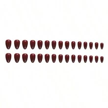 24pcs Burgundy Solid Color Elegant Artificial Nail Tips, Manicure Nail Art Decals For Holidays, Include Nail File & Glue, Suitable For Women & Girls, Party, Date, Wedding, Waterproof, Perfect Fit, Easy To Remove, Summer Best Seller