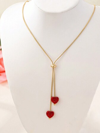 1pc Fashionable Crystal Heart Pendant Necklace, Everyday Wear Gift For Women, Valentine's Day Gift