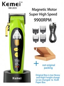 Kemei KM-2035 专业理发器 9900RPM 超高速磁力电机理发机 带底座 DLC 刀片 男士理发 10W 强劲功率高品质理发器 新年理发器 - 綠色 - 查看 2
