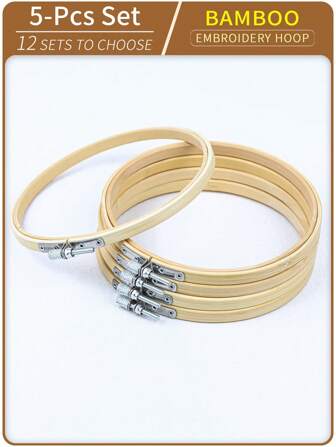 5pcs Bamboo DIY Cross Stitch Embroidery Hoops - Suitable For Home Decor, Halloween, Christmas, Dream Catcher Decor, Keychain, Bag & Clothing Ornaments, Desk & Bedside Accessories, Car Pendant