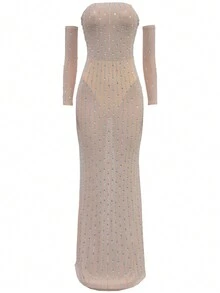 Vestidos de graduación con cristales de diamantes, sin tirantes, de tul transparente, vestidos de dos piezas elegantes para bodas, fiestas de cumpleaños