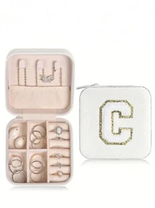 1 pièce Boîte de voyage pour bijoux avec initiale A-Z, étui de rangement multifonctionnel pour bijoux, mini boîte de rangement pour bijoux, organisateur de maquillage, porte-bijoux, sac cosmétique, sac de toilette, cadeau idéal pour les femmes, petite amie, amis, anniversaire, Noël, Halloween - Boîte de voyage pour bijoux avec initiale rose, cadeau de Noël pour adolescentes, retour à l'école