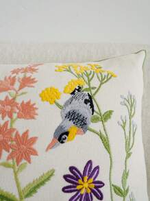 1pc Flower And Bird Exquisite Embroidered Cushion Pillow Case, Dormitory Bedroom Sofa Home Decoration, Machine Washable, No Pillow Core Festival Decoration Rama Gifts Birthday Graduation School Decor School Surprise Dormitory Decor Back To School Room Decor School Supplies