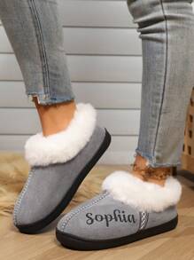 Women's Plush Slippers, Slippers, Gift For Girlfriend, Gift For Her, Creative Wedding Gift, Gift For Mom, Gift For Sister, Gift For Women, Personalized Slippers, Custom Slippers, Women's Slippers, Letter Slippers, Gift For Her, Secret Christmas Gift, Christmas Gift For Her - Black - View 5