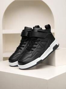 1 双儿童休闲时尚高帮拼色运动鞋，适合男孩和女孩，适合所有季节 - 黑色 - 查看 4