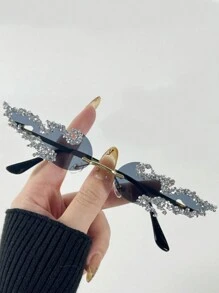 Ochelari de soare fără ramă Y2K, ochelari de soare unici pentru femei, pentru vară, plajă, călătorii, ochelari de soare fără ramă, ochelari de soare Y2K, ochelari de soare unici, ochelari de soare cu stras multicolor
