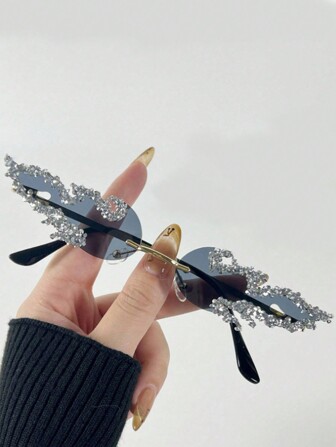 2024 New Fashion Y2K Frameless Fashion Glasses Multi-Color Rhinestone Decor Women's Unique For Summer Beach Vacation,Outdoor,Travel