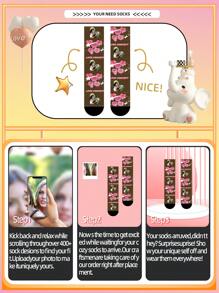 1 Pair Customized Face Ladies & Gentlemen Funny Mid-Calf Socks, Personalized Socks With Handsome Guy & Beautiful Girl Images, Interesting Customized Mid-Length Couple Socks, Suitable For Gifts On Valentine's Day, Birthday, And Other Occasions