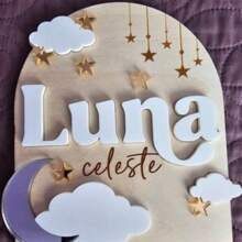 1 pieza Tablero personalizado con luna y nube para anuncio público de nombre, anuncio de nacimiento, accesorios de fotografía con nombres, accesorios de fotografía para recién nacidos, el regalo perfecto, moda de regreso a la escuela