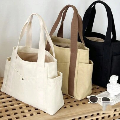Túi Tote Canvas Dễ Thương Có Nhiều Ngăn Cho Nữ Túi Đeo Chéo Đeo Vai Dung Tích Lớn, Có Túi Bên Trong Cho Thể Thao, Yoga, Làm Việc, Du Lịch Biển Và Mua Sắm, Túi Xách Đựng Đồ Ăn, Mọi Thứ, Túi Tote