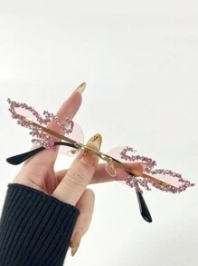 Ochelari de soare fără ramă Y2K, ochelari de soare unici pentru femei, pentru vară, plajă, călătorii, ochelari de soare fără ramă, ochelari de soare Y2K, ochelari de soare unici, ochelari de soare cu stras multicolor