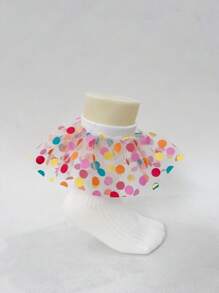 Girls' Colorful Polka Dot Lace Trim Crew Socks, Sweet & Versatile, Soft & Comfortable, Suitable For All Seasons - White - View 4