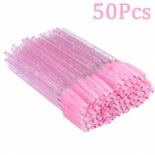200/100/50/10pcs Eyelash Brush, Eyelash Mascara Brush (With Storage Box), Flexible Disposable Eyebrow Brush, Eyelash Extension Brush, Eyebrow Brush, Castor Oil Brush (Crystal Powder) - Pink - View 9