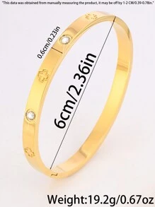 1/5 PCS Stackable Exquisite And Fashionable Stainless Steel Four Leaf Flower Embossed+Four Leaf Flower Nail Bracelet Bracelet Set, Suitable For Giving To Mothers/Best Friends/Lovers Valentines - Gold - View 3